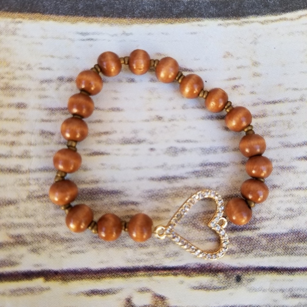 Handcrafted brown wood bead bracelet.